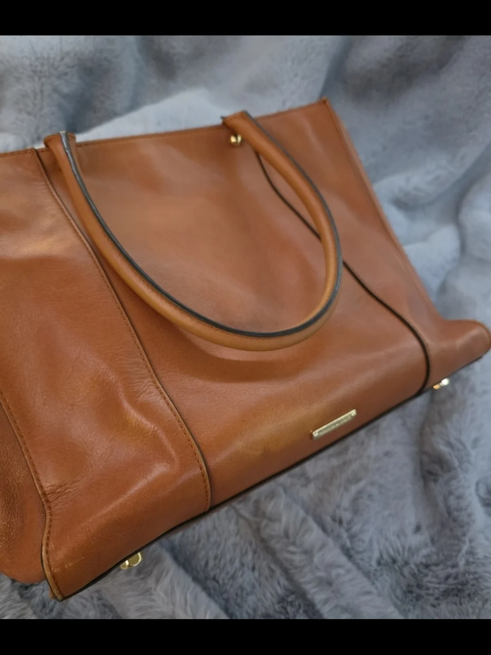 Rebecca Minkoff MAB Morning After Leather Tote Bag Cognac Tan Fringe Zip